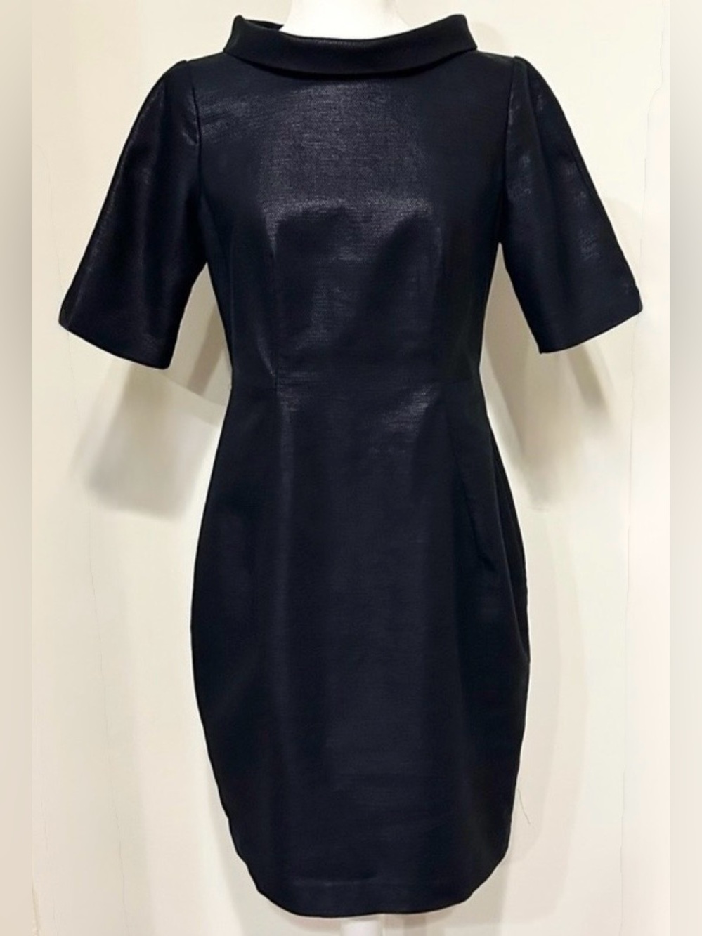 Banana Republic DARK NAVY pencil dress Sz 0 women Short Sleeve XS Sheath Shiny